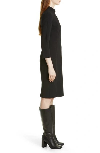 Shop Akris Belted Long Sleeve Wool Blend Dress In Black
