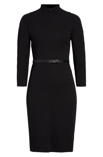 Akris Belted Long Sleeve Wool Blend Dress In Black