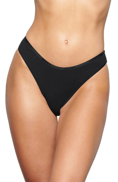 Shop Skims Stretch Cotton Logo High Leg Bikini In Soot