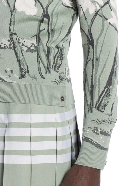 Shop Thom Browne Toile Jacquard Virgin Wool Blend Cardigan In Green