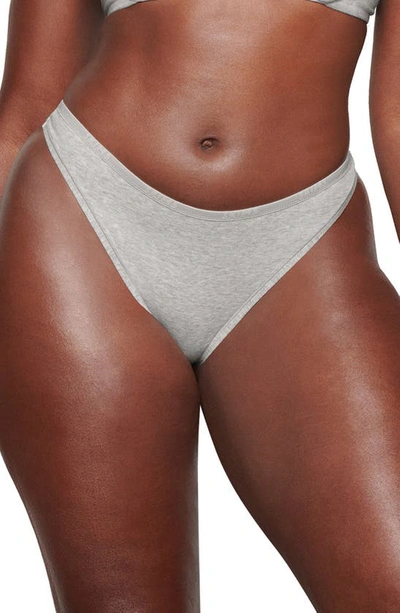 Shop Skims Cotton Logo Dipped Thong In Light Heather Gray
