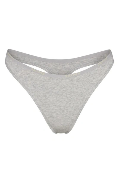 Shop Skims Stretch Cotton Logo Dipped Thong In Light Heather Gray