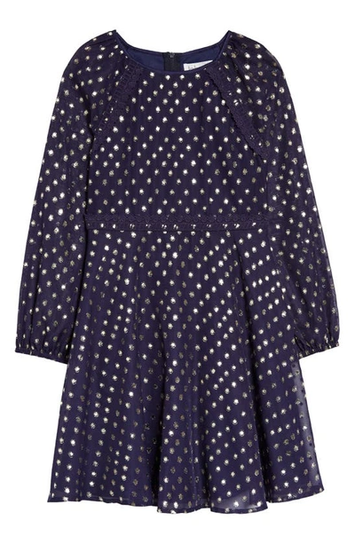 Shop Blush By Us Angels Kids' Metallic Dot Chiffon Dress In Navy