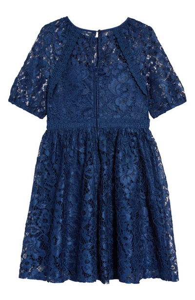 Shop Blush By Us Angels Kids' Puff Sleeve Lace Dress In Navy