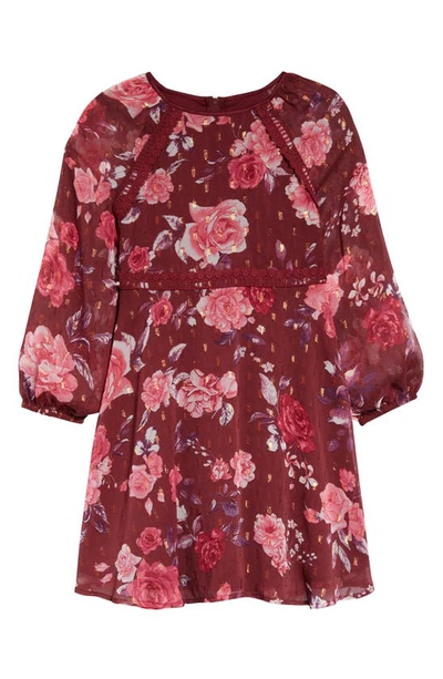 Shop Blush By Us Angels Kids' Floral Clip Dot Chiffon Dress In Wine