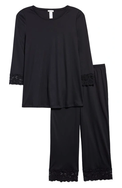 Shop Hanro Moments Lace Trim Crop Pajamas In Black