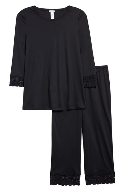 Hanro Moments Lace Trim Crop Pajamas In Black