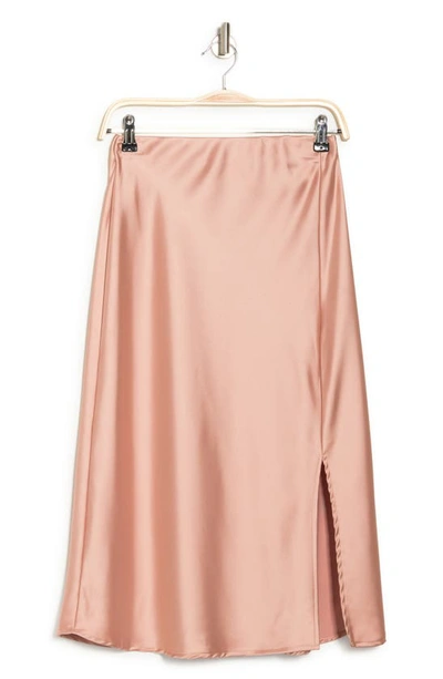 Shop Renee C Satin Slit Midi Skirt In Rose