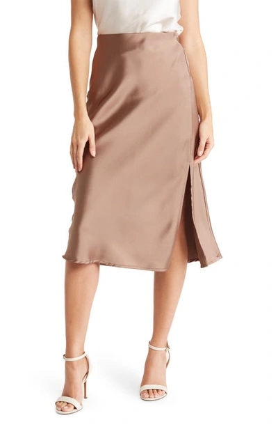 Renee C Satin Slit Midi Skirt In Dune
