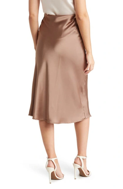 Renee C Satin Slit Midi Skirt In Dune