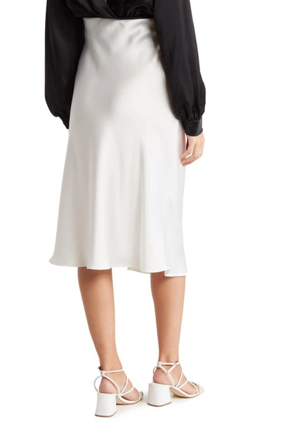 Shop Renee C Satin Slit Midi Skirt In Ivory