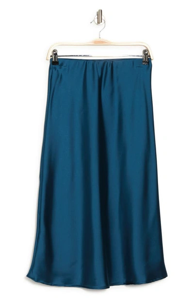 Shop Renee C Solid Satin Midi Skirt In Teal