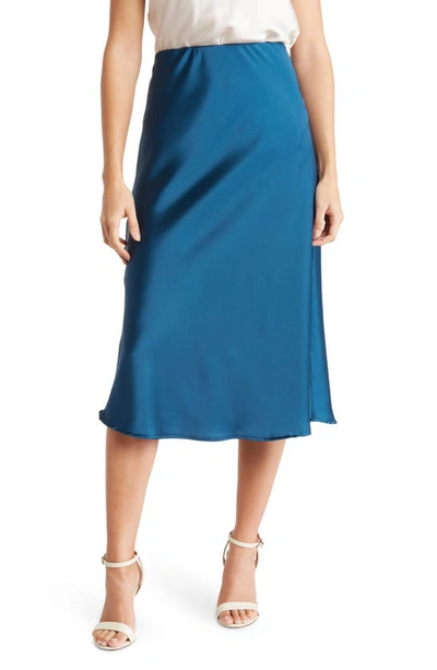 Shop Renee C Solid Satin Midi Skirt In Teal