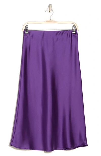 Shop Renee C Solid Satin Midi Skirt In Dark Purple