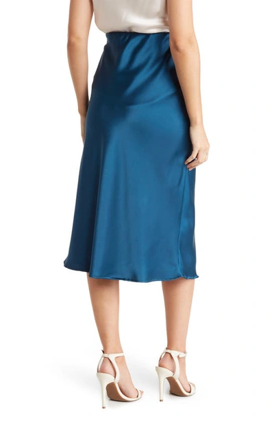 Shop Renee C Solid Satin Midi Skirt In Teal