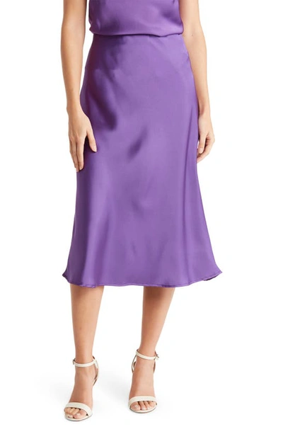 Shop Renee C Solid Satin Midi Skirt In Dark Purple