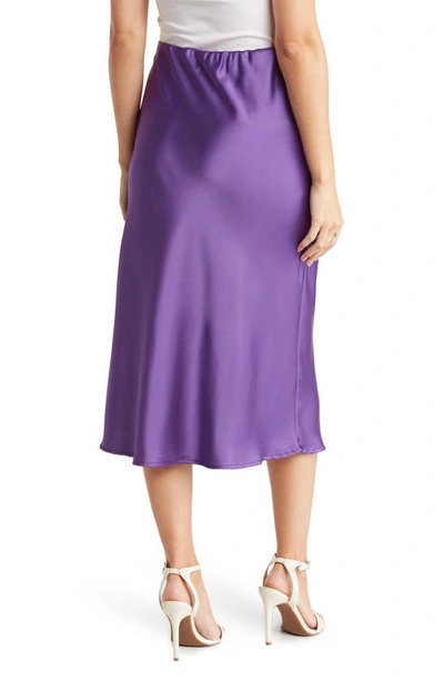 Shop Renee C Solid Satin Midi Skirt In Dark Purple