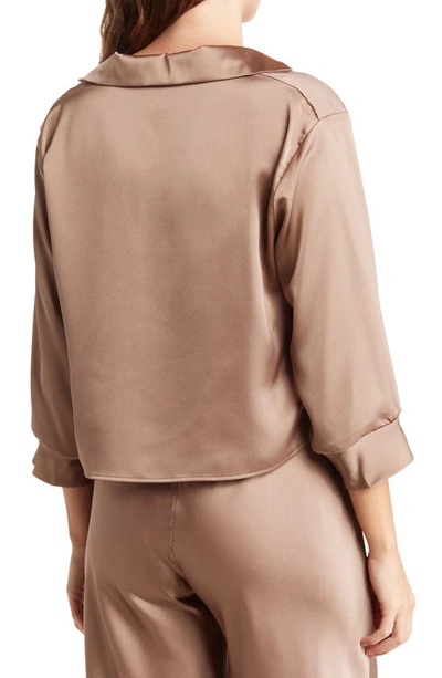 Renee C Notch Collar Long Sleeve Solid Satin Top In Dune