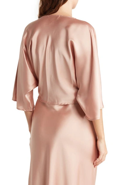 Shop Renee C Plunge Neck Long Sleeve Twisted Knot Satin Top In Rose
