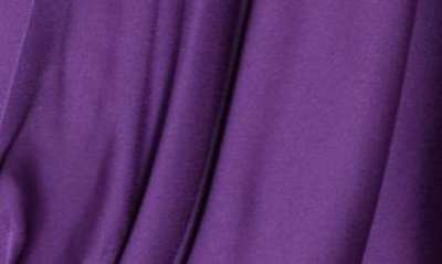 Shop Renee C Plunge Neck Long Sleeve Twisted Knot Satin Top In Dark Purple