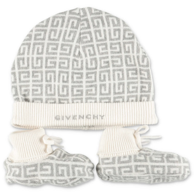 Shop Givenchy Set Bianco E Grigio In Maglia Di Cotone Con Cappellino E Babbucce