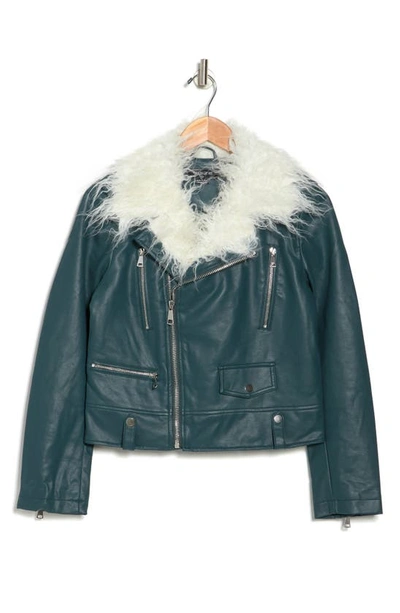 Noize Women's Suren Faux Fur Collar Faux Leather Biker Jacket In Uniform Green