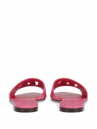 Shop Dolce & Gabbana Leather Logo Flat Sandals In Pink
