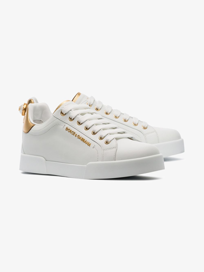 Shop Dolce & Gabbana Portofino Leather Sneakers In White