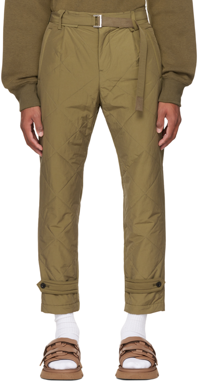 Shop Sacai Khaki Quilted Trousers In 501 Khaki