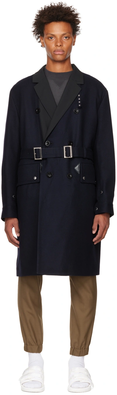 Shop Sacai Navy Belted Coat In 201 Navy