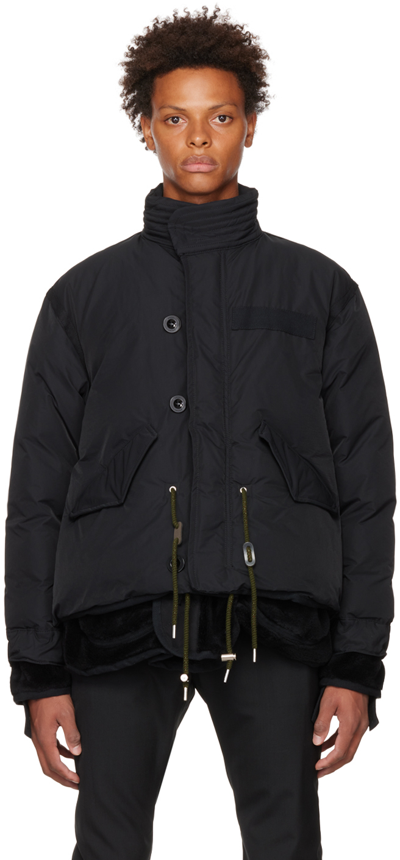 Sacai Layered Technical Puffer Jacket In Black | ModeSens