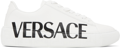 Shop Versace White Greca Sneakers In D0141 Bianco+nero