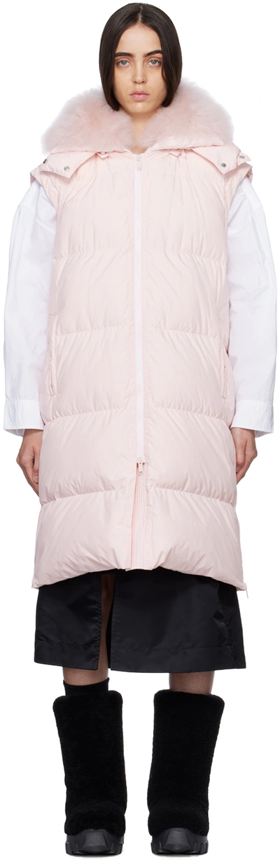 Shop Yves Salomon Pink Quilted Shearling Down Vest In A5089 Rosewater