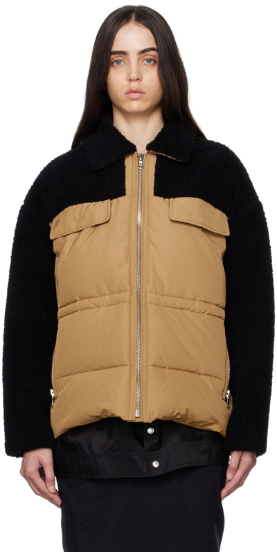 Shop Yves Salomon Brown & Black Paneled Jacket In A0510 Noir/muscade