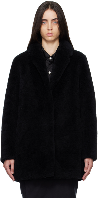 Shop Yves Salomon Black Notched Lapel Coat In C99 Noir