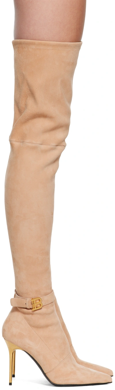 Shop Balmain Beige Raven Tall Boots In 0ap Beige