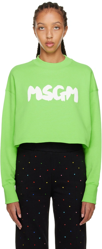 Shop Msgm Green Felpa Sweatshirt In 36 Flash Green