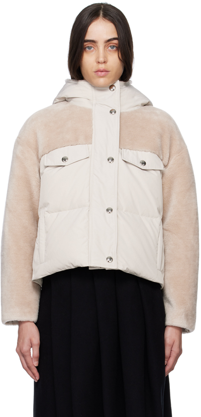 Shop Yves Salomon Beige Paneled Jacket In B2787 Creme/sandshel