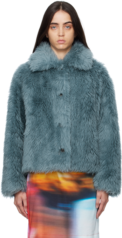 Shop Yves Salomon Blue Shag Jacket In A7084 Riverside