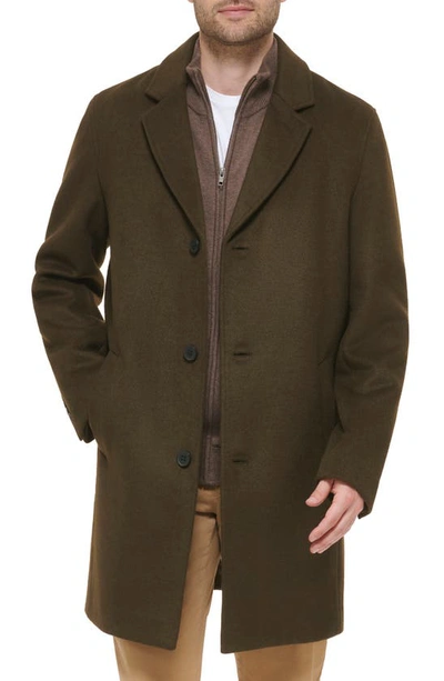 Shop Cole Haan Classic Wool Blend Plush Notched Collar Coat In Dark Olive