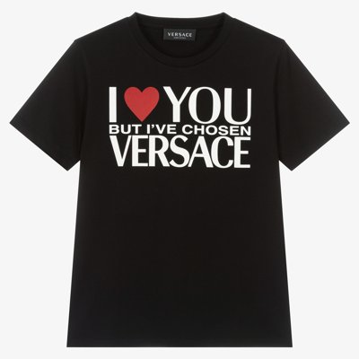 Shop Versace Teen Girls I Love You T-shirt In Black