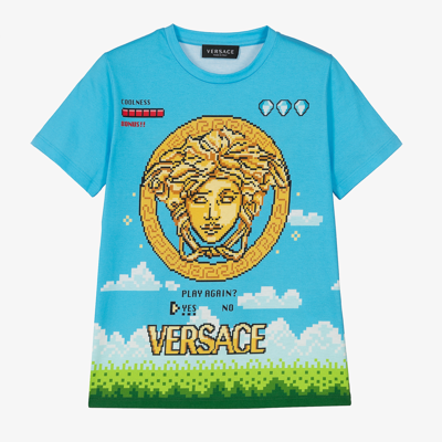Shop Versace Teen Boys Blue Medusa T-shirt