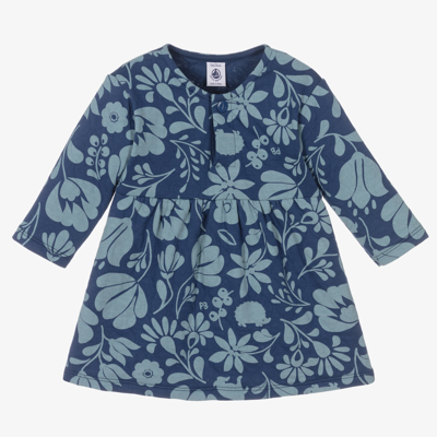 Shop Petit Bateau Girls Blue Floral Cotton Dress