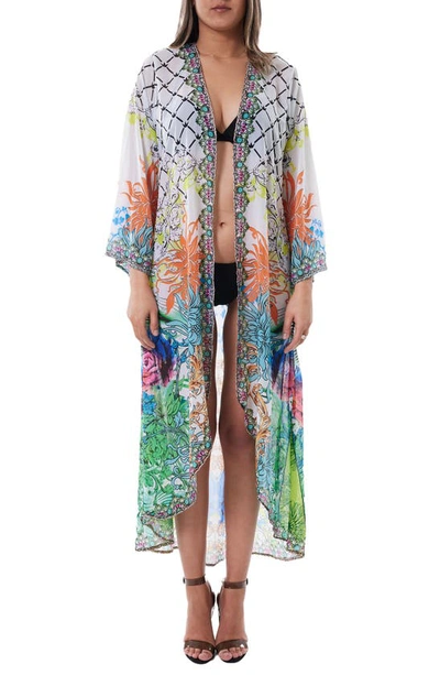 Ranee's Mixed Print Chiffon Duster In Green