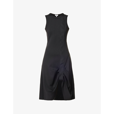 Shop Loewe Sleeveless Draped Woven Midi Dress In Black