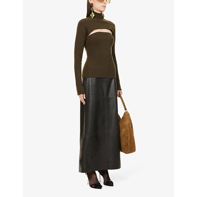 Shop Tom Ford Detachable-sleeve Wool-blend Top In Military Green