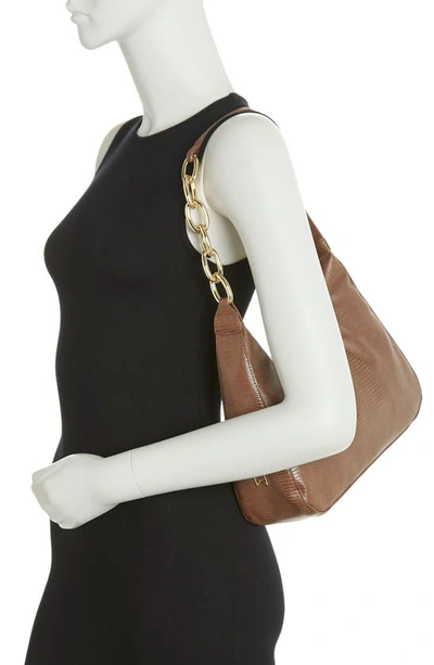 Shop House Of Want Newbie Vegan Leather Shoulder Bag In Brown Lizard