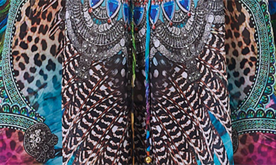 Ranee's Mixed Print Tassel Neck Dress In M-color