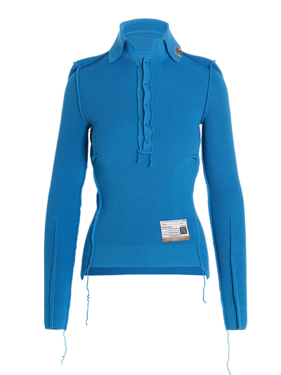 Shop Miharayasuhiro Visible Stitching Sweater In Light Blue