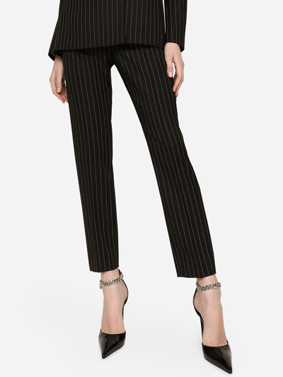 Shop Dolce & Gabbana Black Pinstriped Trousers In Black/white